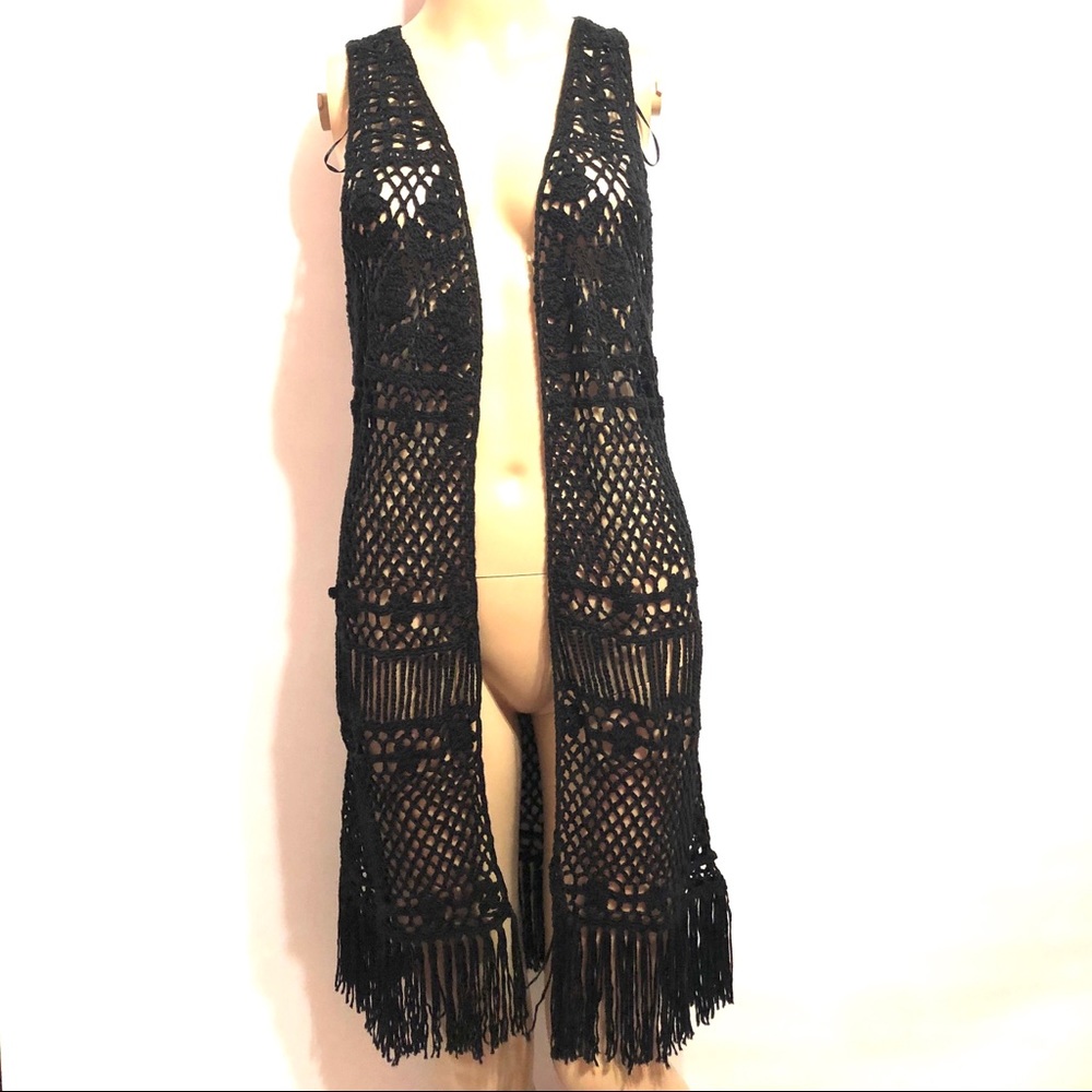 New Pink Rose Black Knitted Crochet Cover Up